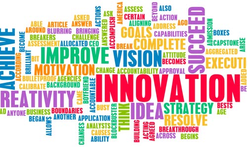 A word cloud based around the word 'innovation'