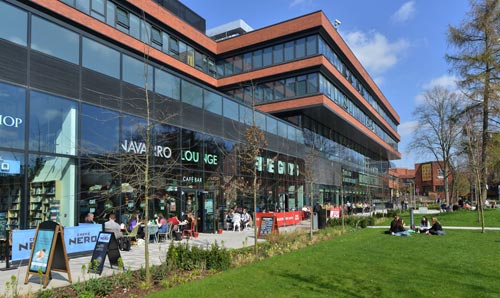 Photo of the concession business and landscape outside the AMBS building 